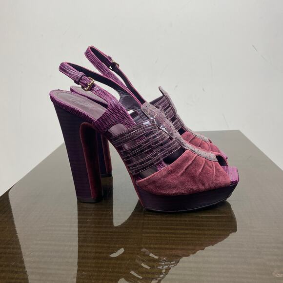 Tory Burch Burgundy Suede Slingback Block Platform Heels Women's 9.5M - Picture 4 of 11